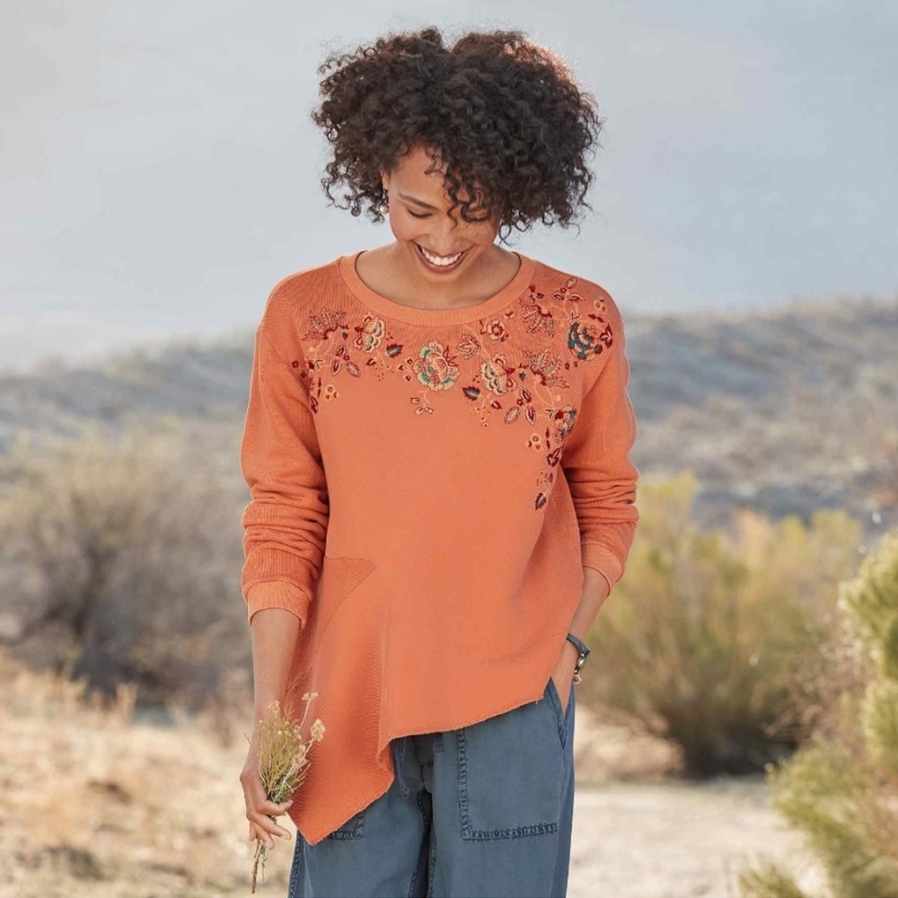 Sundance Clementine Fields Floral Embroidered Asymetrical Sweatshirt XL
